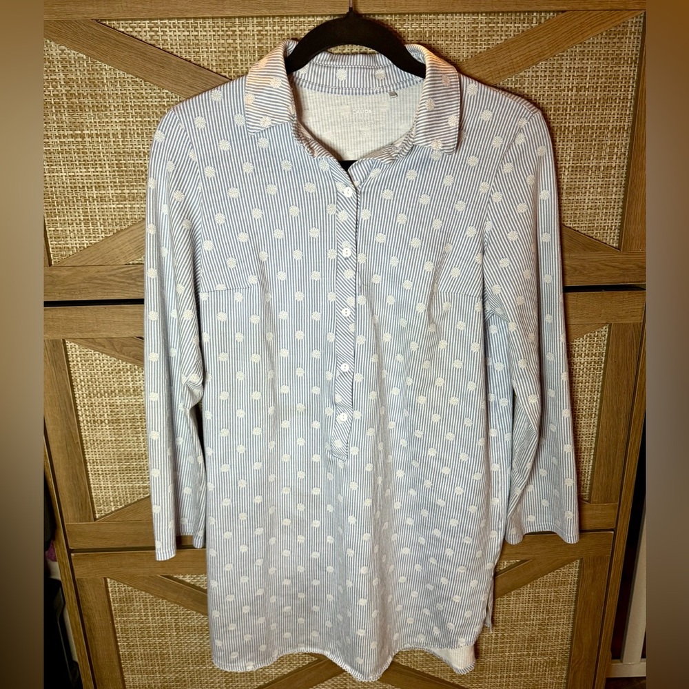 Calida White & Blue Stripe Daisy Nightgown Sleep shirt XS - Picture 3 of 4